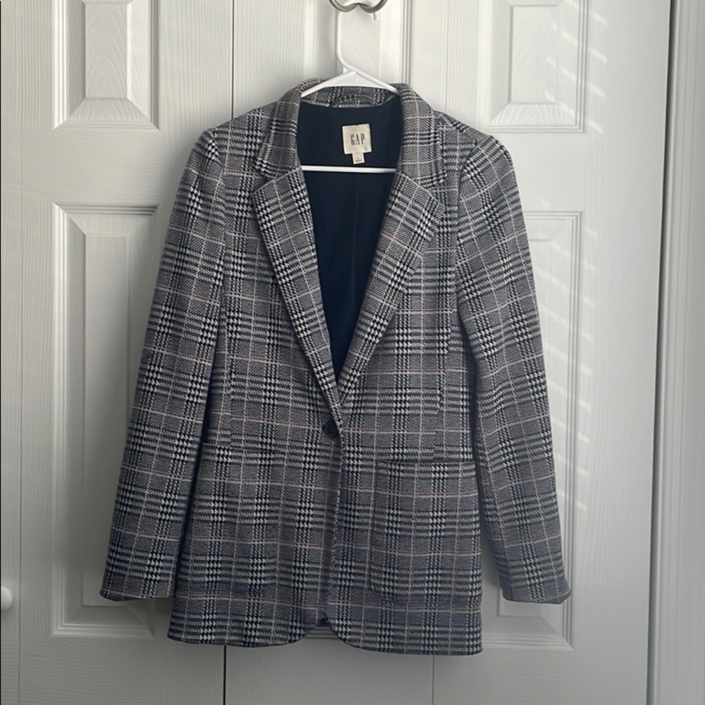 Gap blazer size 4, blue & pink houndstooth blazer